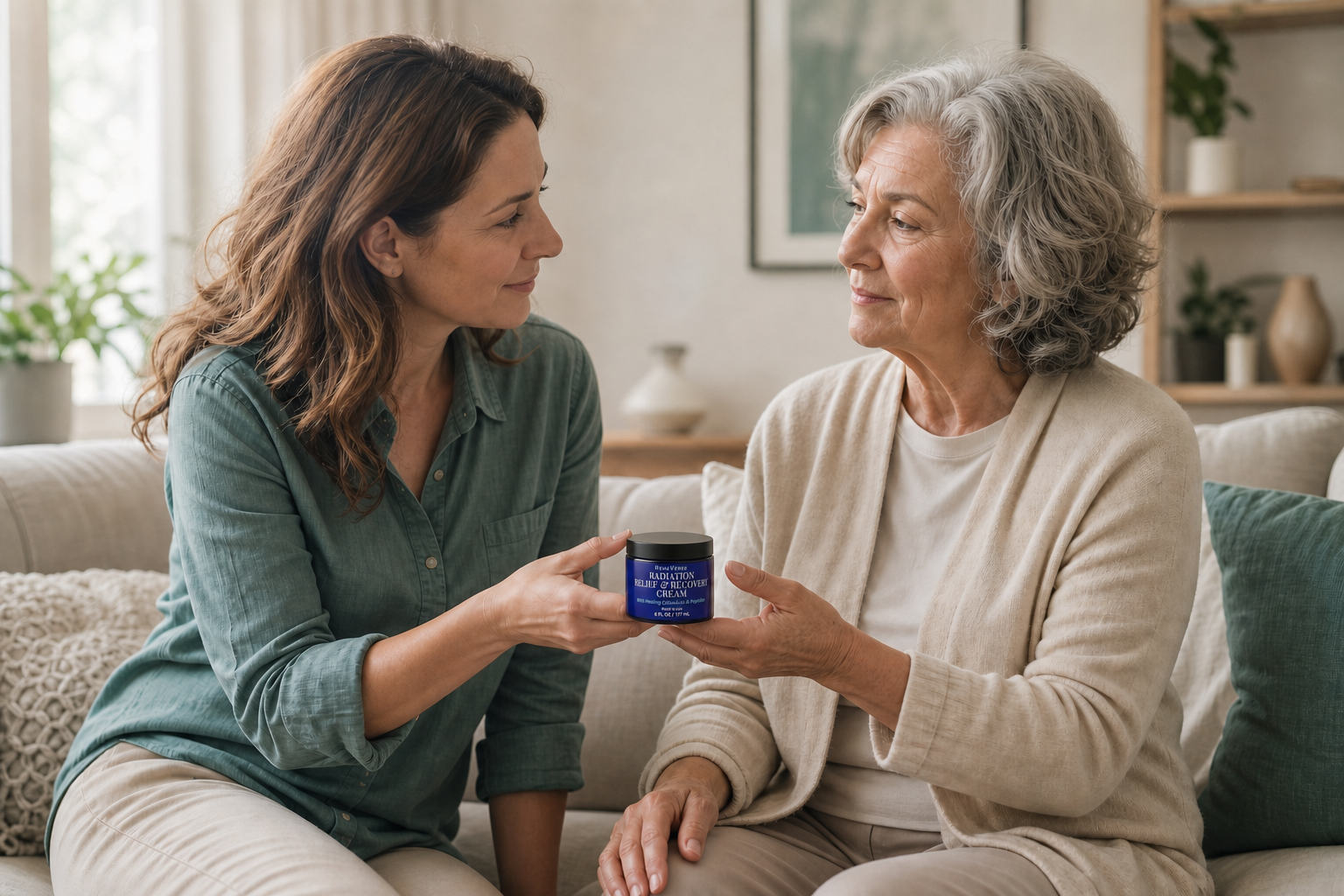 Loved one offering Radiation Relief Recovery Cream and support